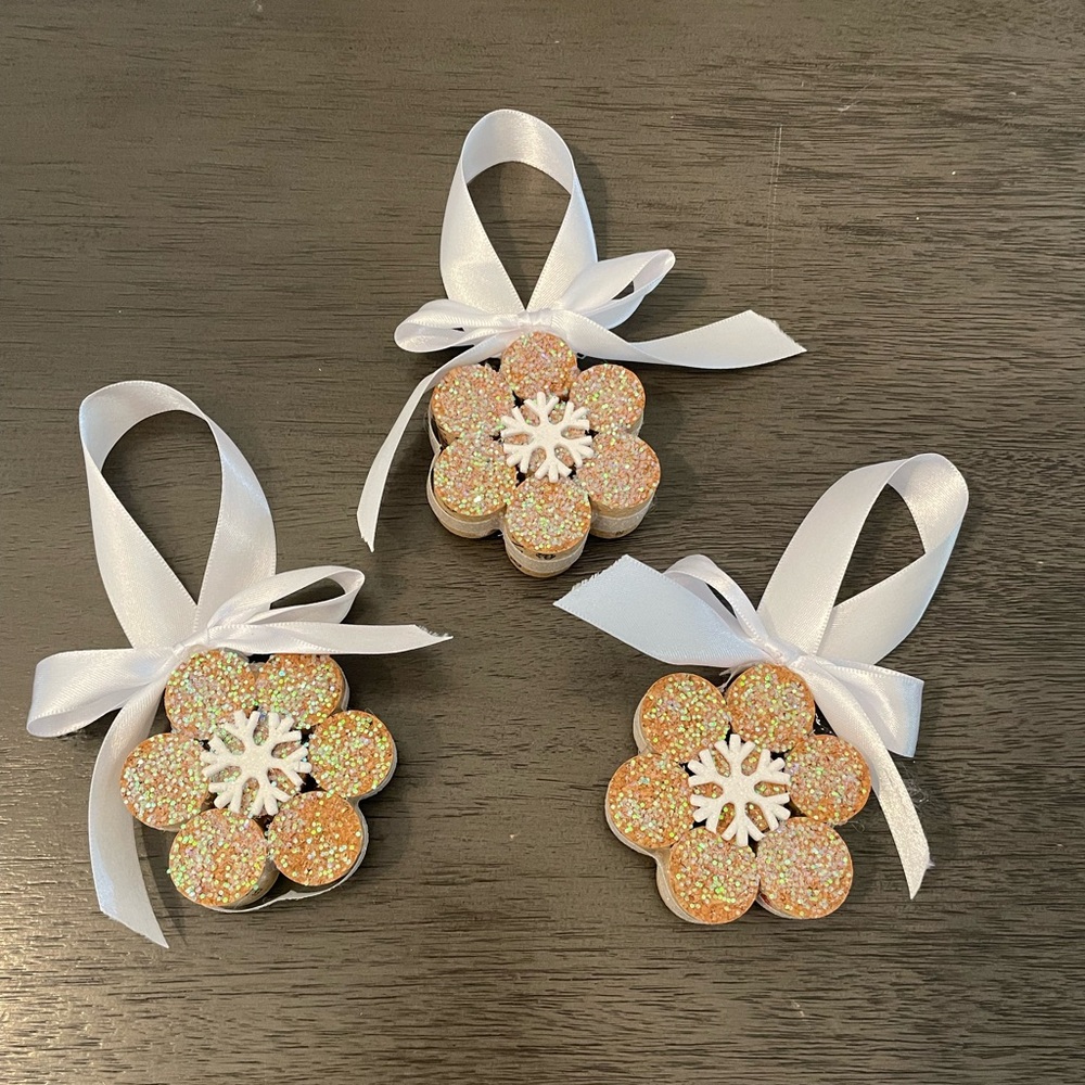 Glittery Flower DYI Ornaments with White Ribbon